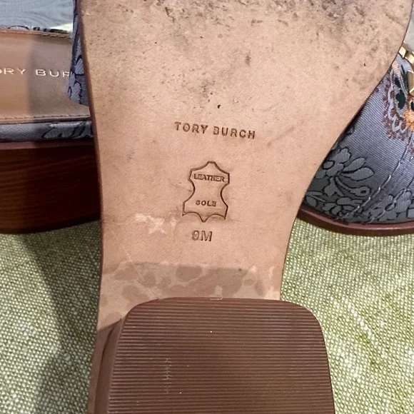 Tory Burch Metallic Bronze Floral Logo Slide Mules - Picture 6 of 6